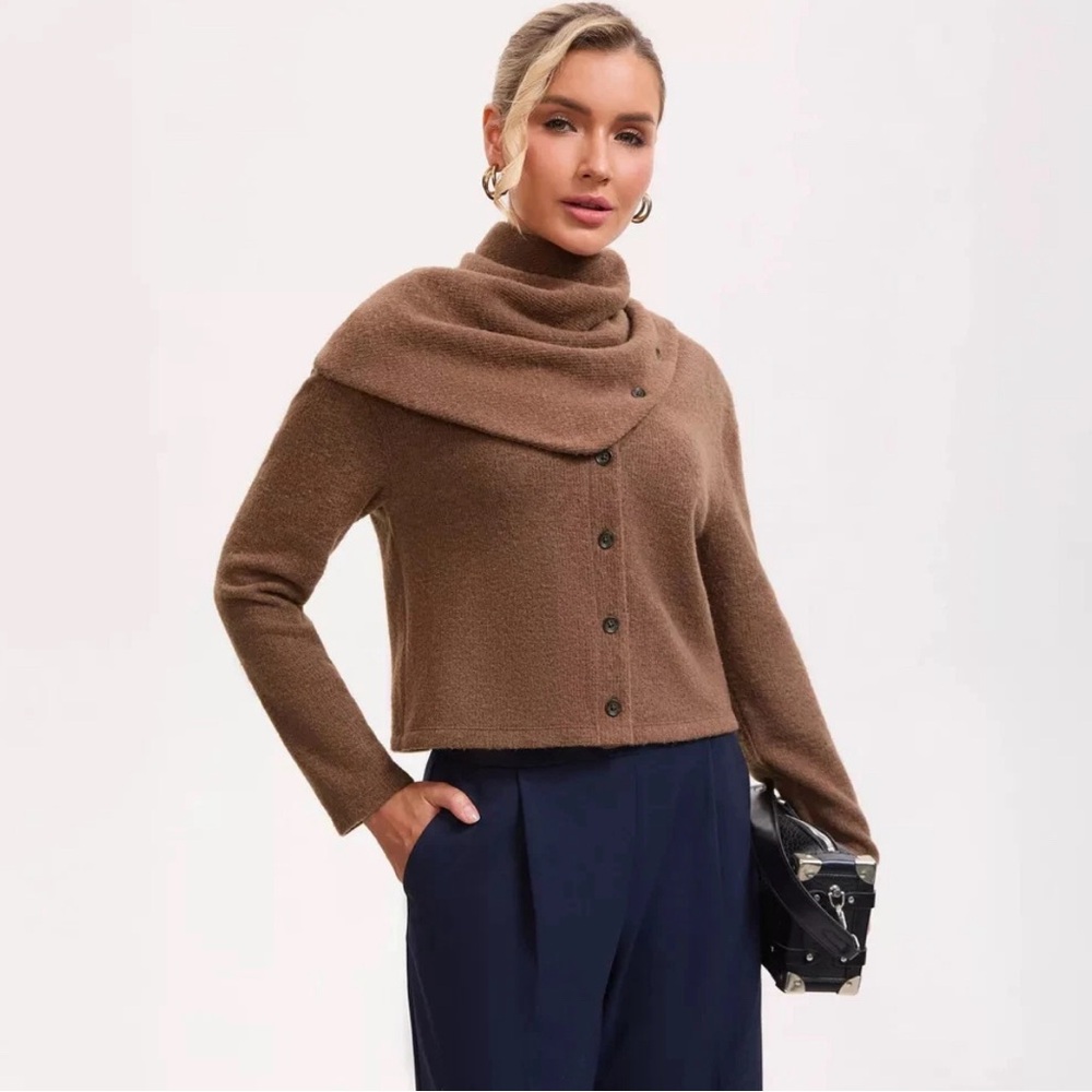 Women's 2 in 1 Scarf Detail Cardigan - removal scarf